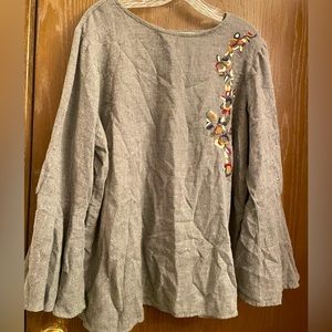 Philosophy Republic Woman Clothing Gray Long Flare Bell Sleeves Blouse 1X